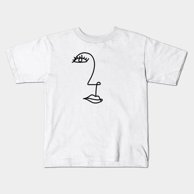 Minimalist female line art drawing, modern abstract face art Kids T-Shirt by EquilibriumArt